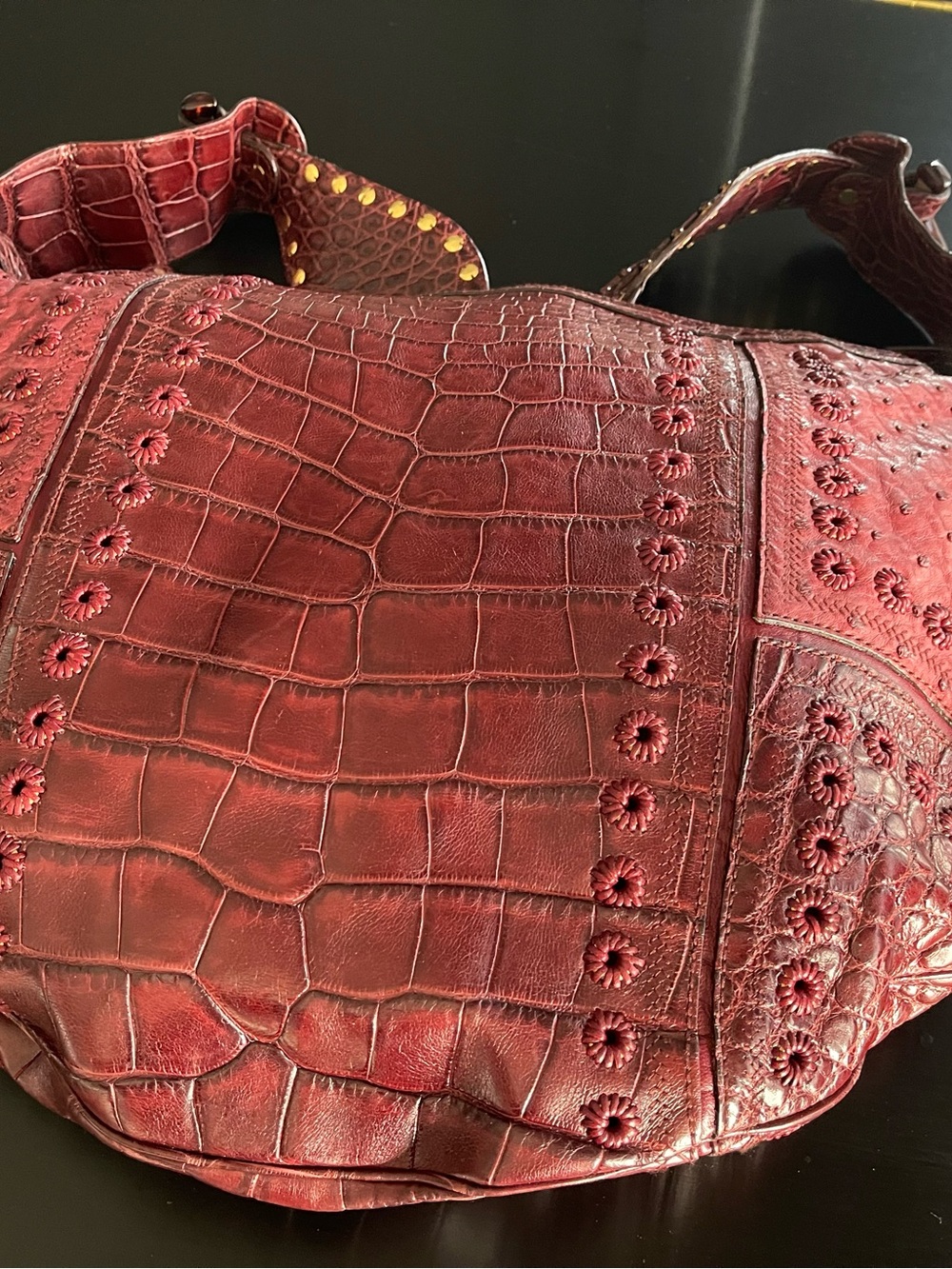 GUCCI Maroon Alligator Skin Shoulder Bag